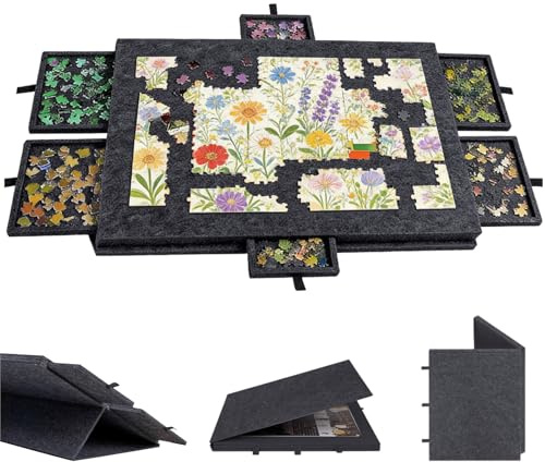 FARYODI Tavolo Puzzle Inclinabile Portatile Con 6 Cassetti, Piattaforma Di Puzzle In Feltro Leggero Per Giochi Fino A 1000 Pezzi (Sesamo Nero)