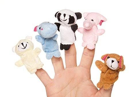 AKORD 10 x Finger Puppets. Animal Shape Hippo, Elephant, Rabbit, Duck, Cow, Dog, Panda, Bear, Mouse, Frog