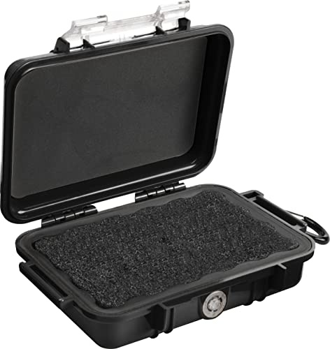 PELI 1020 liten IP67-klassad vattentät mikrolåda för vattensport och utomhusbruk, 0,5 liters kapacitet, tillverkad i USA, genomskinlig/svart foder