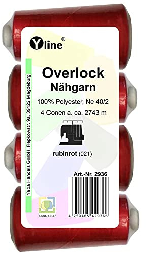 4 Stück Spulen Overlock - Nähgarn, rubinrot, a. 2743 m, NE 40/2, 100% Polyester, Nähfaden, Nähmaschinen Garn, (0,01 € / 10 m), 2936