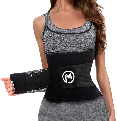 MERMAID'S MYSTERY Waist Trimmer for Women and Men - Sweat Bands for Stomach - Sweat Belt for High-Intensity Training Workouts - Black M