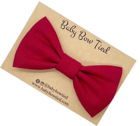 Handmade Pre-Tied Clip on Bow Tie for Baby to Young Boy (Small, Red)