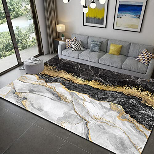 Abstrakter Marmor Wohnzimmer Großer Teppich Kreativ Schwarz Grau Blau Rosa Gold Pailletten Marble Moderner Teppich Schlafzimmer Nachttisch Sofa Couchtisch Rutschfeste Matte (Bunt 1,80x120 cm)
