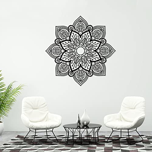 Resama Black Large Metal Round Mandala Wall Decor, Unique Lotus Flower Wall Art for Living Room Bedroom Bathroom Corridor Home room and Office decoration