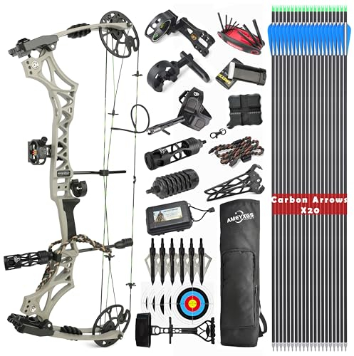 surwolf Compoundbogen Kit, Jagd und Ziel,Wurfarm, 30–70 lbs einstellbar,Zuglänge 19–30.5 Zoll,bis zu IBO 320 FPS Geschwindigkeit,Paket mit Bogenschießen Jagdzubehör (Grau)