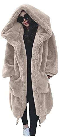 Abrigo de invierno para mujer, chaqueta con capucha de piel sintética para mujer, chaqueta larga de invierno para mujer, elegante, chaqueta larga de entretiempo, chaqueta de felpa con piel