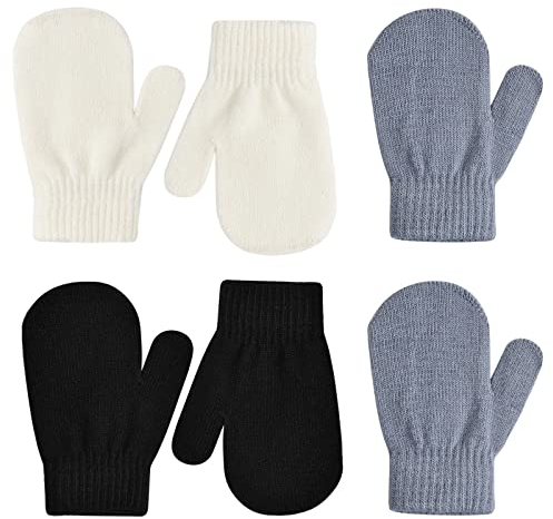3 Paar Winterhandschuhe Kinder, Thermo Stretch Fingerhandschuhe Kinder, Weich Volle Finger Strickhandschuhe Kinder Handschuhe Fäustlinge für Jungen Mädchen im Alter Von 1-5 (Schwarz, Weiß, Grau)