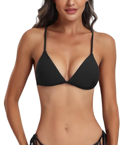 FITTOO Black Bikini Top for Women Push up Sexy Padded Triangle Bikini Tops Black L