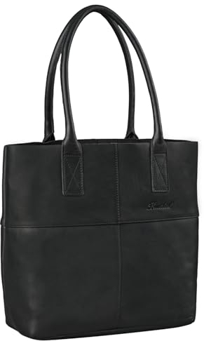 Benthill Shopper Leder Damen | Einfache Schultertasche ohne Reißverschluss | Vintage Handtasche aus echtem Rindsleder | Hochwertiger Beutel, Farbe:Schwarz
