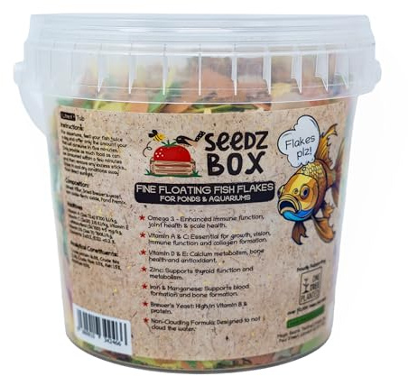 Tropical Fish Food Flakes For Aquariums 1L 140g - Including Koi Carp Goldfish & Pond Bottom Feeders - Doesn’t Make Water Cloudy - High in Omega 3 Protein & Fat - Seedzbox