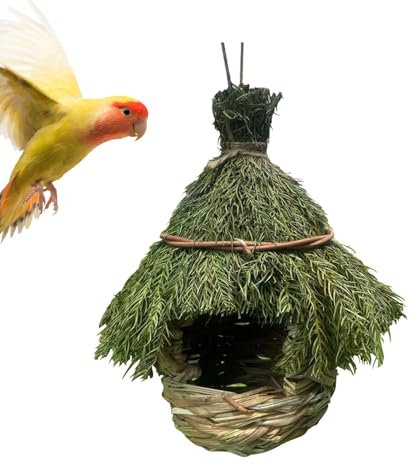 Handgewebtes Vogelnest zum Aufhängen im Freien – Gras-Vogelhäuser für draußen | Spatzenhaus für Finken | Finken-Vogelhaus für Terrasse, Garten, Balkon, , Fenster, Outdoor, Baum, Heimdekoration