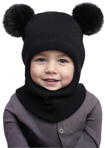 AYPOW Baby Kinder Wintermütze Sturmhaube für 0.5-6 Jahre, Multifunktions Thermo Winddichte Strickmütze Schalmütze für Mädchen Jungen Kleinkinder, Schlupfmütze Kapuze Mütze für Outdoor-Aktivitäten