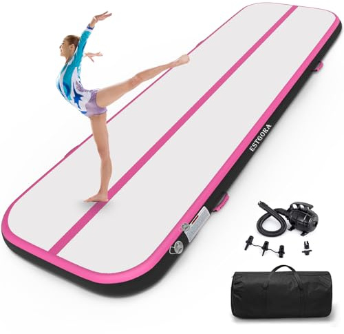 Estgora Gymnastics Mat For Tumbling 10ft Tumble Track 4 Inch Thick Inflatable Gymnastic Training Equipment For kids At Home Gym Cheerleading with Electric Pump