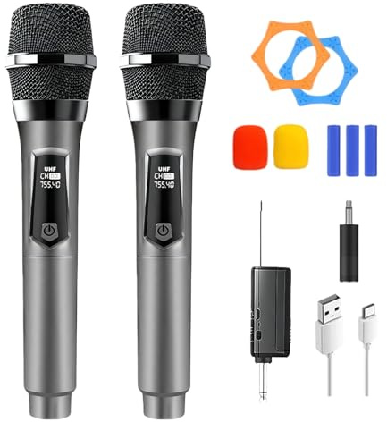 Micrófono inalámbrico, micrófono karaoke, doble micrófono inalámbrico, micrófono inalámbrico recargable, para cantar karaoke, boda, dj, fiesta, discurso, iglesia, clases