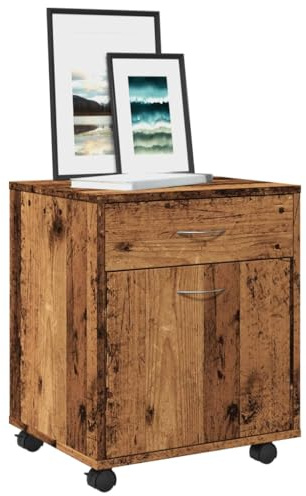 Rullcontainer gammalt träutseende 45 x 38 x 54 cm, trämaterial, mobilt arkivskåp med hjul, mångsidigt förvaringsutrymme för kontor, vardagsrum, kök