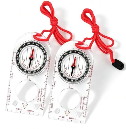 Brujulas de Orientacion, 2PCS Brújula de Navegación Transparente | con Declinación Ajustable y Cordón, para Supervivencia Exploradora Scouts Senderismo Actividades al Aire Libre