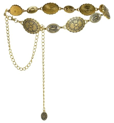 Generisch Cinturón de cadena de cintura | Joyas étnicas de metal ornamental, cinturón de conchos occidentales, para vestidos, vestidos, vaqueros, faldas, pantalones, zona de cadera y cuerpo, concierto
