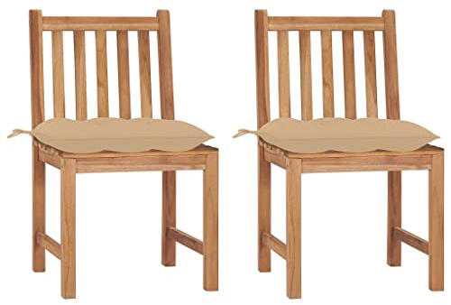 Kaloriko Trädgårdsstolar 2 stycken med kuddar av massiv teak, vattenbaserad lasyr för balkong, terrass, utomhus, väderbeständig, bekväm med stoppning och ryggstöd för avkoppling och avkoppling