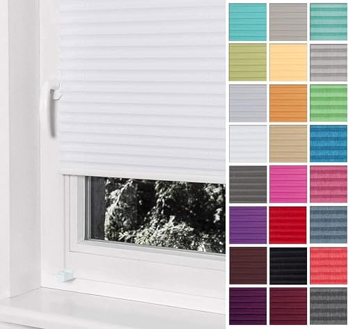 Home-Vision® Premium Plissee Faltrollo ohne Bohren mit Klemmfix (Weiß, B125cm x H100cm) Modern Klemmträger, Verdunklung, Blickdicht Sonnenschutz Jalousie für Fenster & Tür