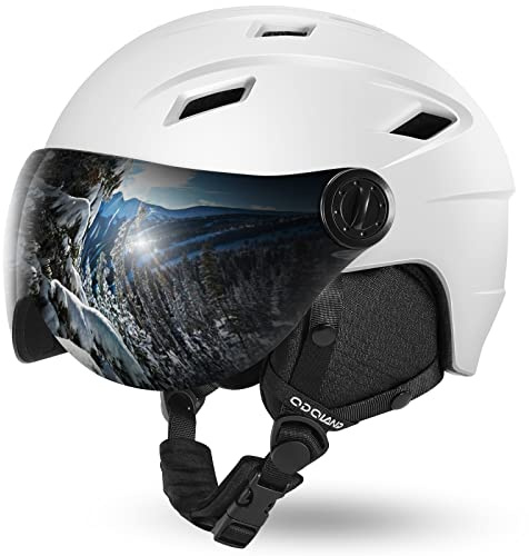 Odoland Casque de Ski avec Visière Détachable, Casque de Snowboard avec Cache-Oreilles Anti-buée Anti-UV léger Adultes Hommes Femmes Jeunes pour Snowboard, Skating, Surf des neiges (59-63CM)