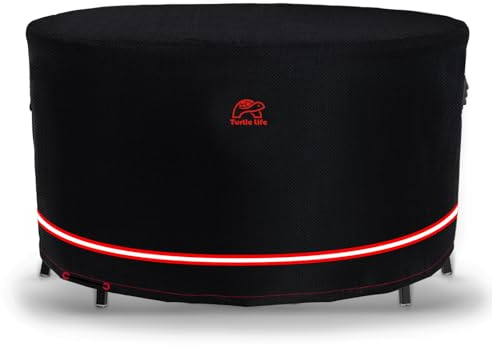 Turtle-Life Garden Furniture Covers, Round Garden Table Cover, Waterproof, Tear Resistant, Durable Outdoor Furniture Table And Chairs Covers Anti-UV with Air Vent Black (Ø205 x H89) cm