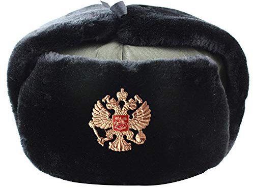Cappelli Aviatore Distintivo Militare Sovietico Russia Ushanka Bomber Cappelli Pilota Trapper Trooper Cappello Inverno Paraorecchie Uomo Cappellini da Neve-Black_Eagle_Badge