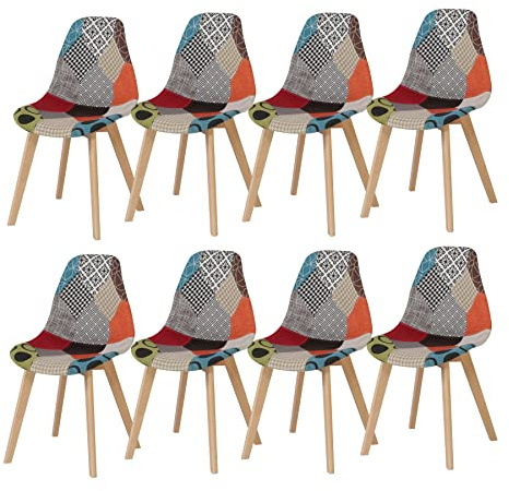 BenyLed Pack de 8 Sillas de Comedor Sillas de Patchwork de Colores con Patas de Madera Sillas Escandinavo con Respaldo de cojín Suave (Rojo 01)