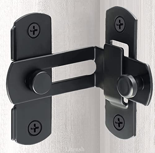 Litensh Verrou de porte à angle droit 90 degrés de grange coulissante en acier inoxydable, loquet de porte coulissante à rabat, Verrou de sécurité pour porte fenêtre armoire à vin jardin Noir