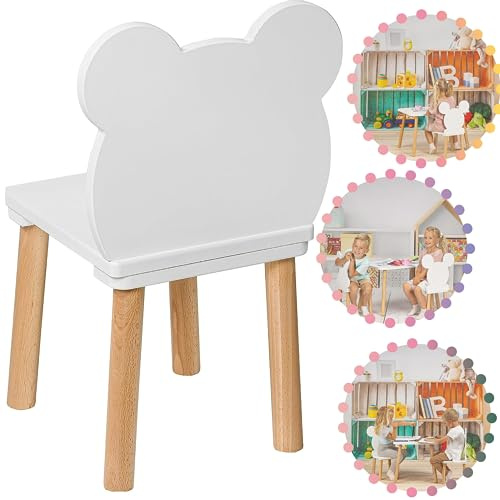 PlayPals Möbler Liten trästol för barn Barnstol, barnbord i trä, barnrumsbord, liten sittpall, naturliga sittmöbler för barn