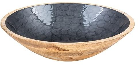 levandeo Schüssel 35cm Mango Holz Grau Perlmutt Emaille Schale Bowl Salatschüssel Deko Servierplatte Tischdeko Dekoration
