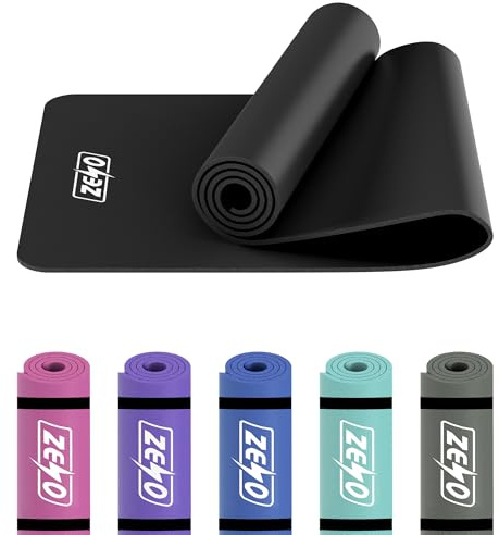ZENO Yoga Mat | Yoga Mats for Women | Exercise Mat | Extra Thick Gym Mats for Pilates, Stretching, Resistance Workout & Therapy | Water Resistant | Triple Layer | 10mm Thick | FREE Carry Strap | Black