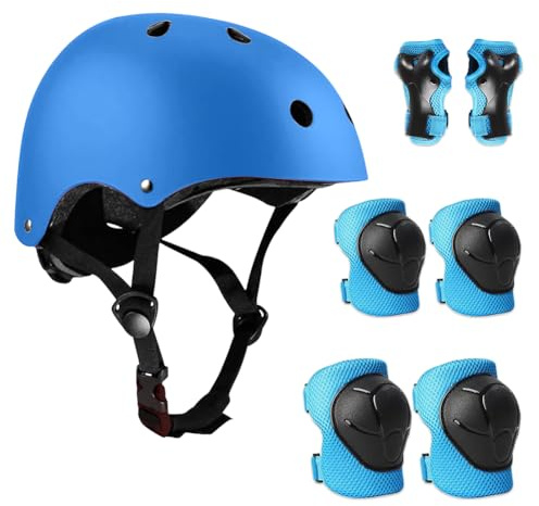 Udbrud Knieschoner Kinder Set, 7 in 1 Protektorenset Schoner Knieschützer Inliner Kinder Schutzausrüstung Fahrradhelm Kinder für Skateboard, Longboard, Stunt Scooter, Fahrrad, Rollschuhe (Blau)