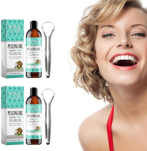 Aufhellendes Öl Mundspülung, Mundziehöl mit Kokosnuss & Pfefferminzöl, Oil Pulling For Teeth, Mundspülung für Frischen Atem, Zahnaufhellung und Gesündere Zähne und Gesundes Zahnfleisch (2 Stück)