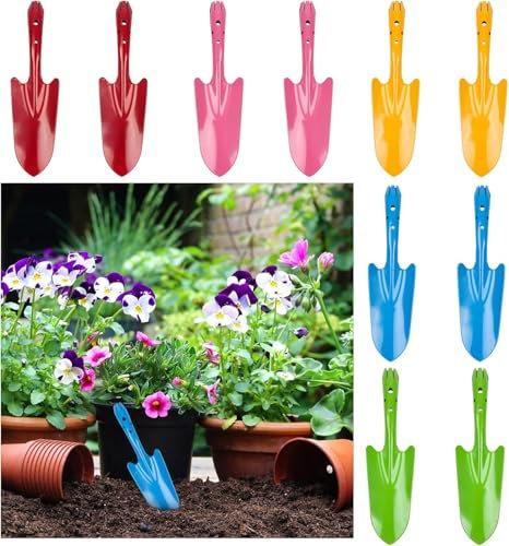 LATERN 10 Piezas Mini Palas de Jardín, 28CM Pala De Mano De Metal Colorida Herramienta De Pala para Excavar En El Jardín para Niños para Plantar Flores Plantas Suelo Plantar Trasplantar (5 Colores)