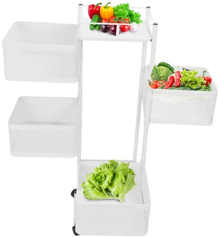 Jiawu Support de Rangement Rotatif pour Cuisine, Panier de Rangement de Fruits et Légumes avec Roulettes, Chariot Roulant sur Pied pour Jouets, Cosmétiques, Organisateur de Tour, Salon