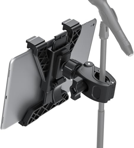 PLDHPRO Tablet Halter Laufband, Tablets Halterung Mikrofonständer, IPad Halter Heimtrainer Mikrofon Notenständer verstellbar drehbar, Tablethalter mit iPad Pro Air Mini Mehr 7-12.9 Zoll