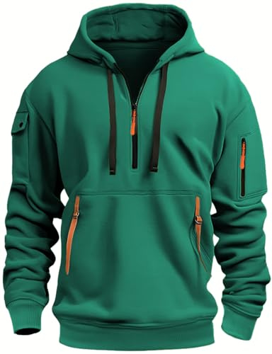 MEDUOLA Sudadera con Capucha para Hombres Suéter con Cremallera de Manga Larga Sudaderas de Color Sólido Grueso Cálido(4XL,Vert foncé)