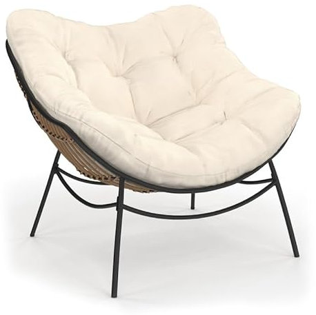 IDMarket - Gartensessel Relax Loa Rattanoptik mit Kissen in Ecru