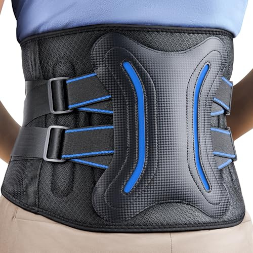 FEATOL Lower Back Brace with 5 Reinforced Stays for Women and Men, Adjustable Snug-Fit Lumbar Support Belt for Work, Size M, Waist 28.5-34.3