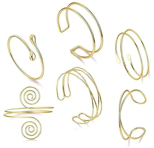 Bracelet Bras Doré Set 6Pcs Bracelet De Bras Femme Doré Brassard Supérieur Minimaliste Simple Bobine Pour Femme Réglable Brassard Ensemble