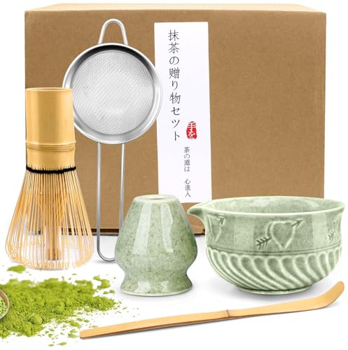 EOPUOZS 5 piezas Matcha set, Juego de té Japonés Premium, Matcha Kit con Batidor Te Matcha Cuchara Te Matcha Soporte de Batidor de Cerámica, para Amantes del té(Color matcha)