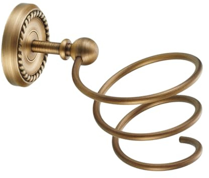 HAMPPLIES Support Mural Salle de Bain Laiton Doré Massif Porte Sèche-cheveux Spirale Antique Étagère de Rangement Polyvalente pour Accessoires de Coiffure et Salle de Bains Design Européen