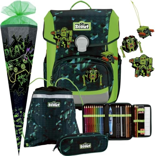 Pridera Scout Schulranzen Jungen 1.Klasse in verschiedenen Modellen (Neo 5tlg. Set mit Schultüte, Cubes)