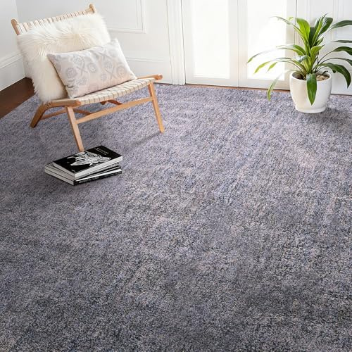VEVOR Indoor Plush Area Rugs, 9 x 12 ft Living Room Plush Carpet Blue Gray Area Rugs Furry with Long Plushs Pile, Thick High-Pile Rug for High-Traffic Areas, Non-Shedding & Non-Slip Backing