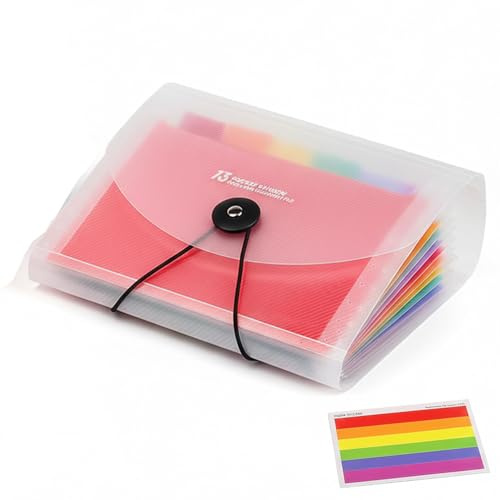 A6 Flashcard Organiser, Expanding File Folder, Accordian File Organiser, Large Capacity, Classified Collection, 13 Pockets Flash Card Holder with Labels Index Case for Flash Cards Receipts