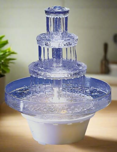 Oasis Supply, 12.5 Lighted Wedding Cake Water Fountain – Clear 3-Tier Decorative Cake Centerpiece Fountain, 10 Wide, Plug-in (No Batteries), for Water Only