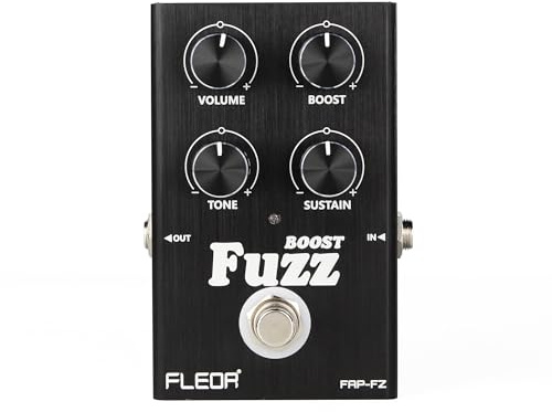 FLEOR Pédale Fuzz avec Boost, effets Fuzz de style vintage avec sustain épais, pédale de guitare True Bypass pour guitare électrique et basse