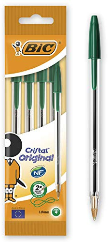 BIC Cristal Original Stylos-Bille Pointe Moyenne (1,0 mm) - Vert, Pochette de 4