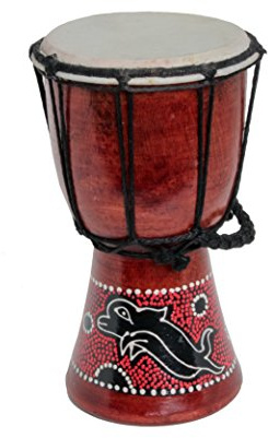 Djembe 20 cm per bambini – Tamburo africano in legno dipinto a mano con pelle naturale – Strumento a percussione educativo – Modello Delfino colorato