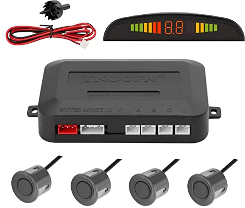 Tkoofn KFZ Summer Einparkhilfe Rückfahrhilfe 4 hinten Sensoren Hinter mit LED Farb Display Auto Parken Sensor System Pieper Radar Kit Hinter - Grau